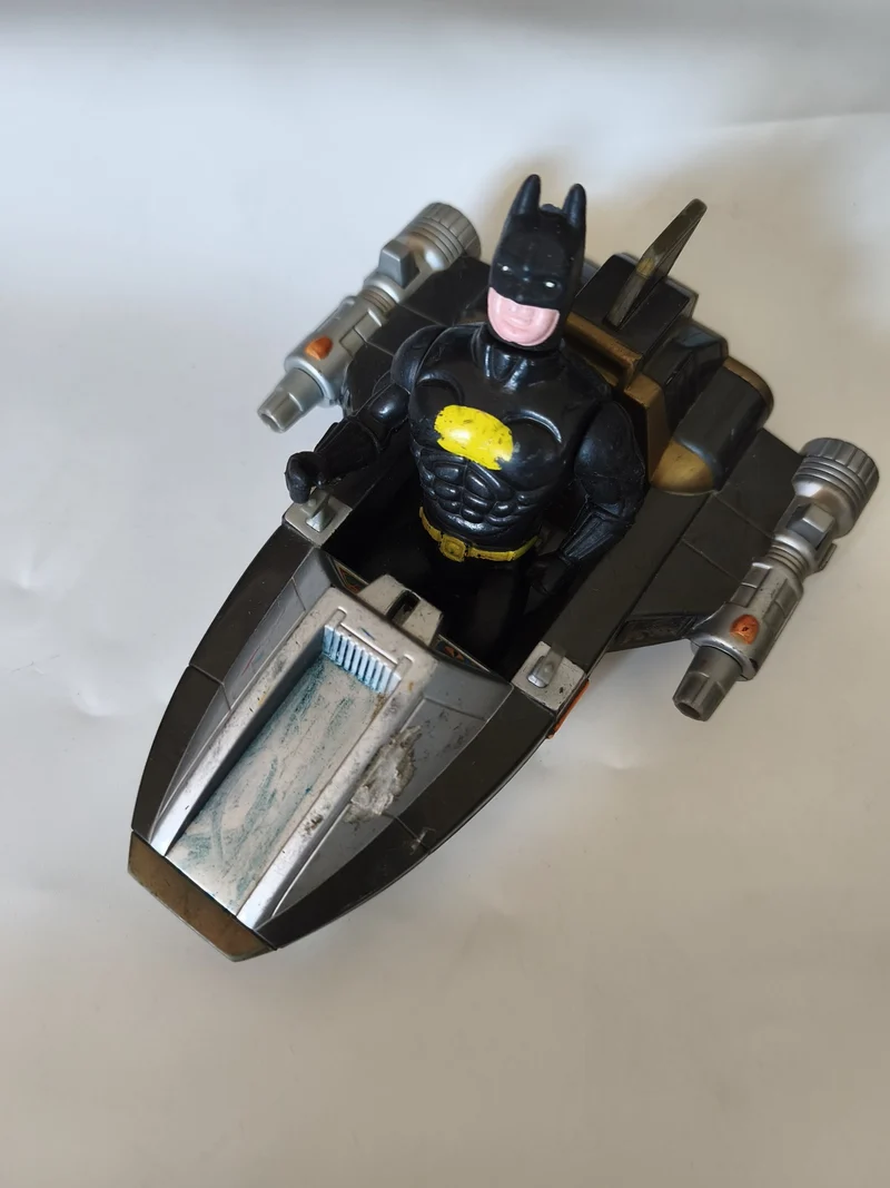 Figurine Batman vintage avec vaisseau ancien rare, collection rétro DC Comics