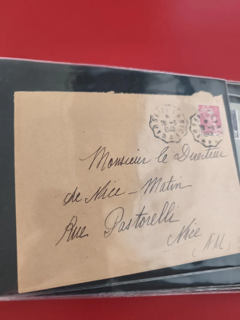 Ancienne enveloppe oblitérée 1948 Nice-Matin philatélie collection vintage