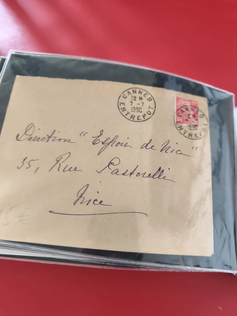Ancienne enveloppe oblitérée Cannes 1950 pour philatéliste, timbre 15f vintage