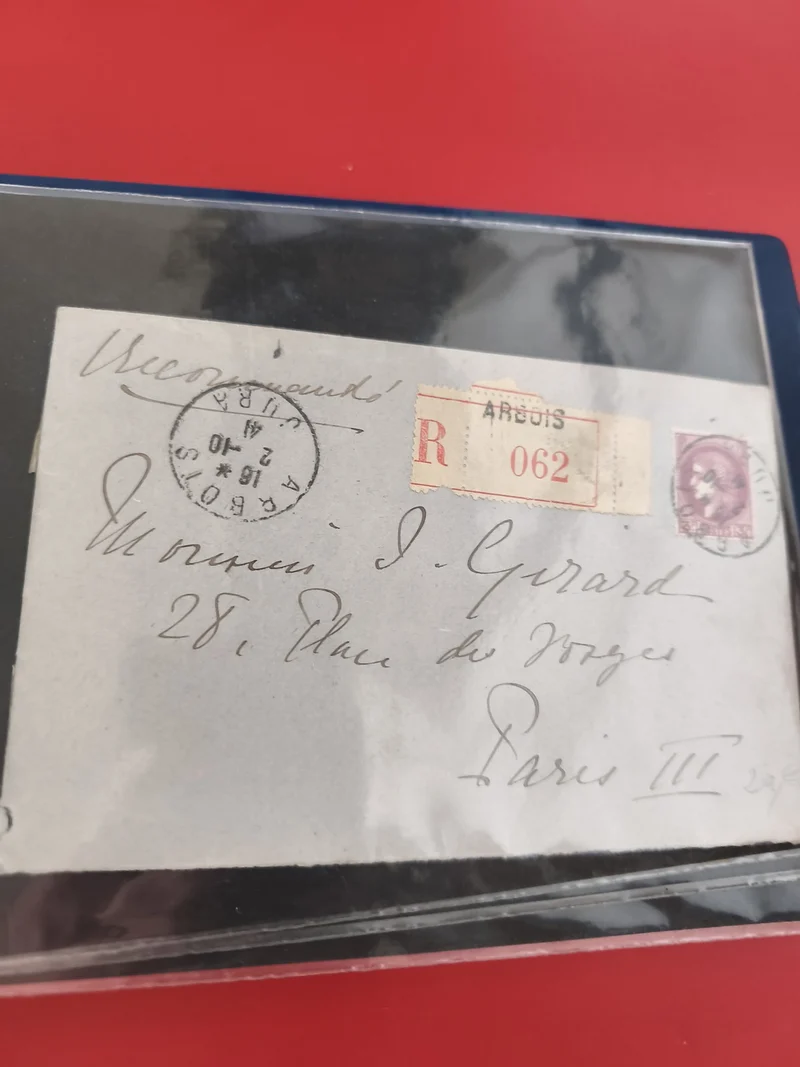 Ancienne enveloppe oblitérée recommandée Argolis timbre violet pour philatéliste