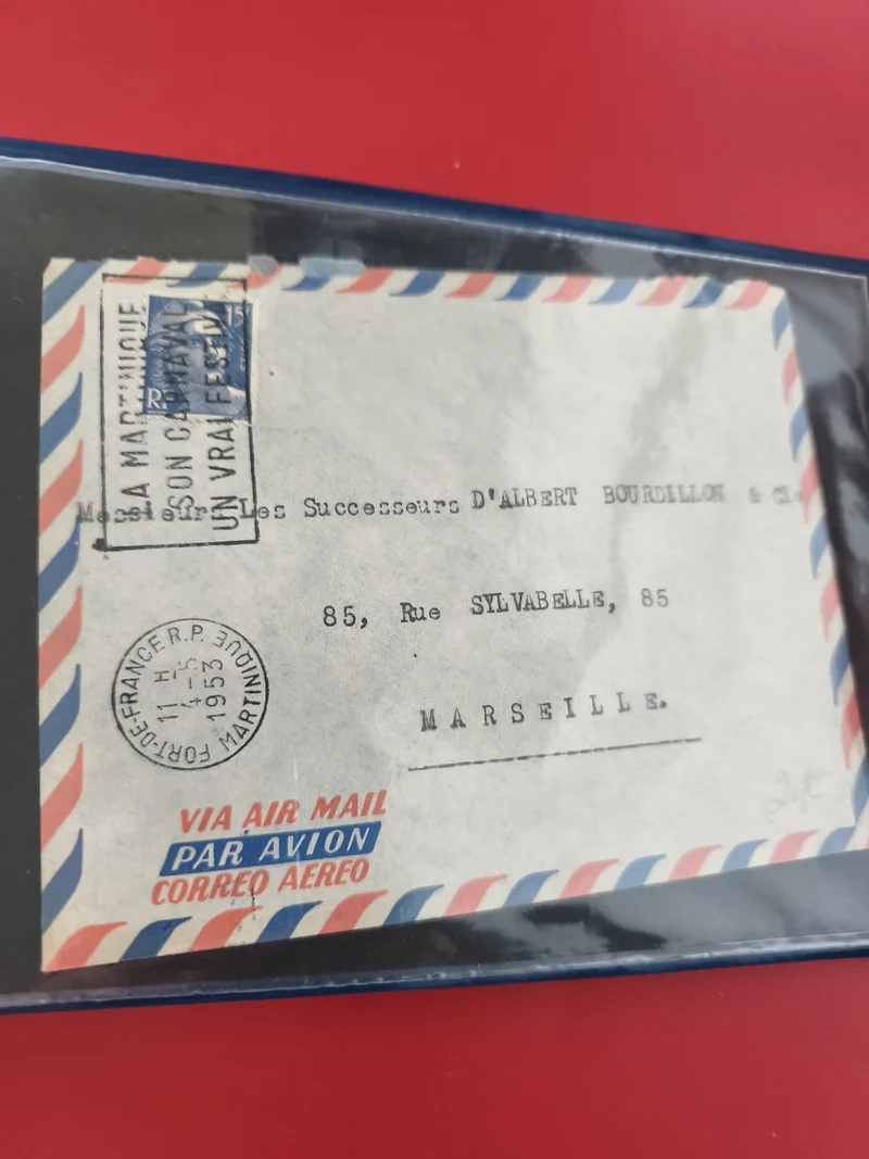 Ancienne enveloppe oblitérée 1953 Martinique Marseille Par Avion philatélie