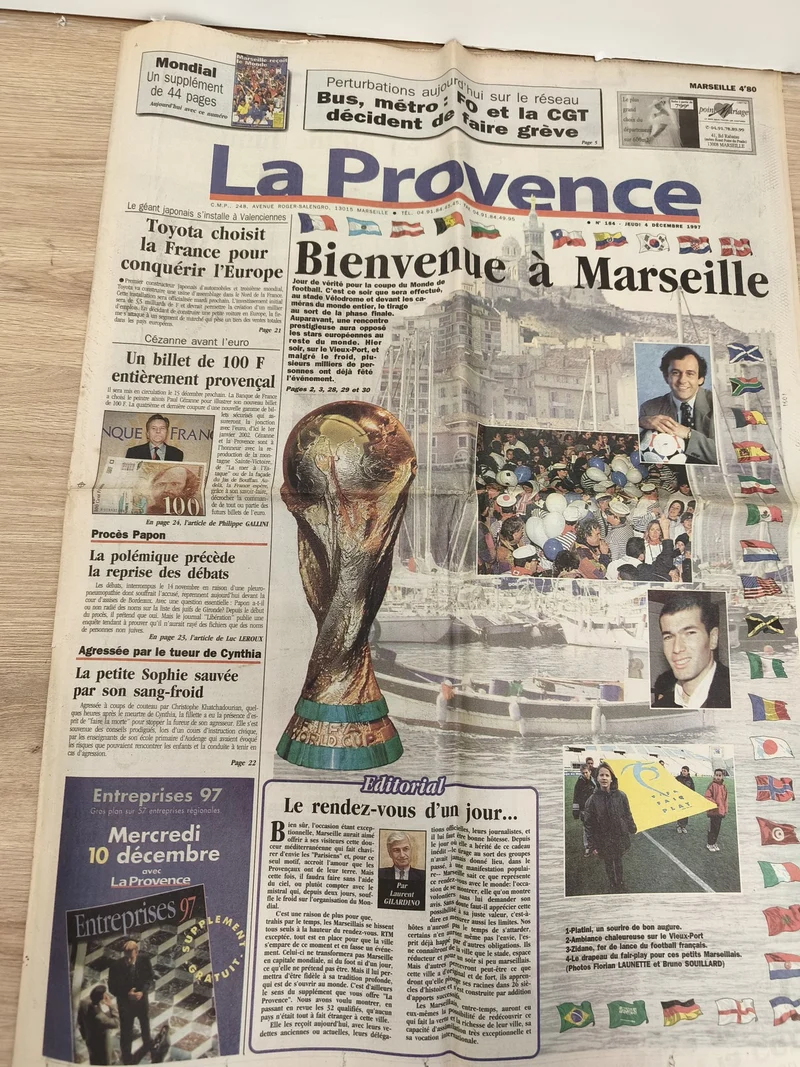 Ancien journal La Provence 1997 Coupe du Monde football Marseille OM vintage