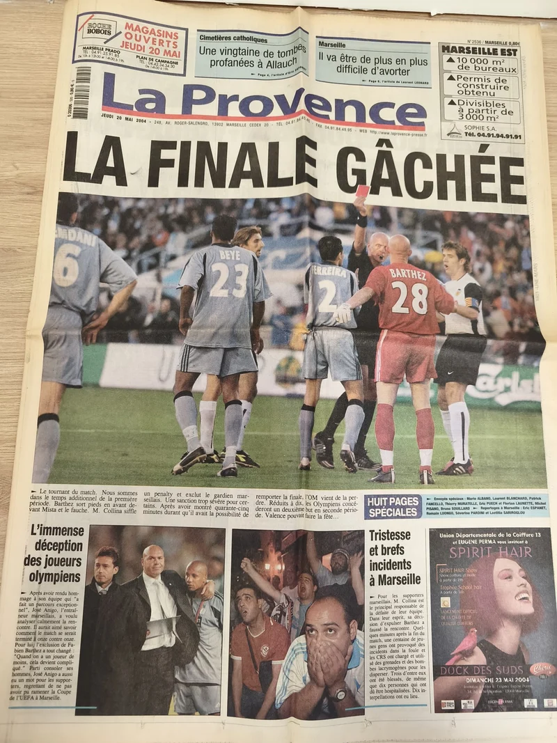 Ancien journal La Provence OM finale 2004 football collector Marseille