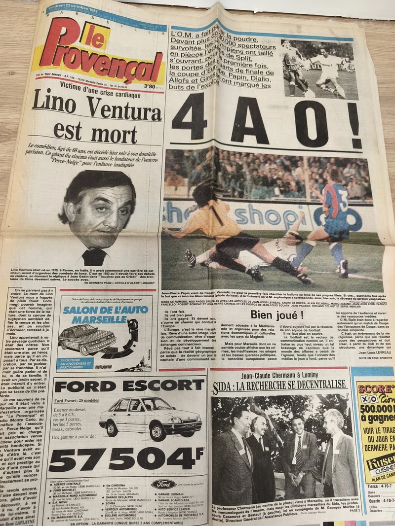 Ancien journal Le Provençal OM Marseille 1987 victoire 4-0 football vintage