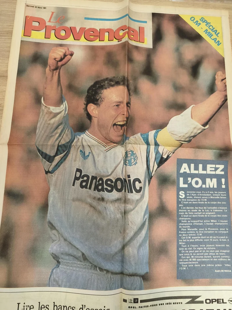 Ancien journal Le Provençal OM Milan 1991 football Olympique de Marseille vintag
