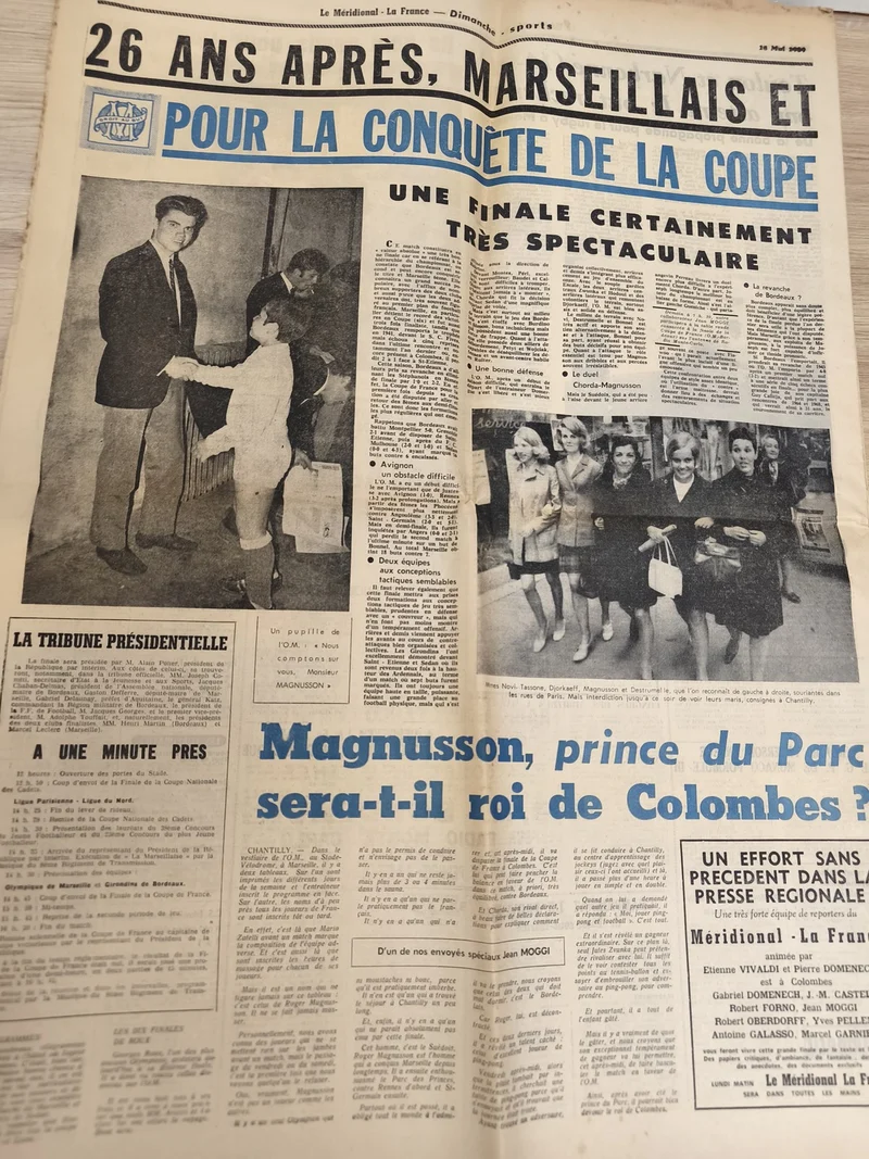 Ancien journal OM finale coupe 1969 Magnusson Le Méridional football vintage