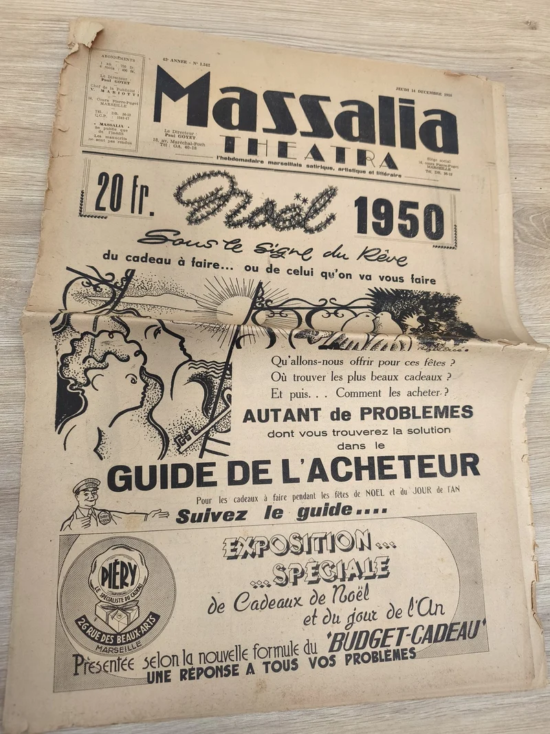 Ancien journal Massalia Noël 1950 Marseille vintage, hebdomadaire illustré