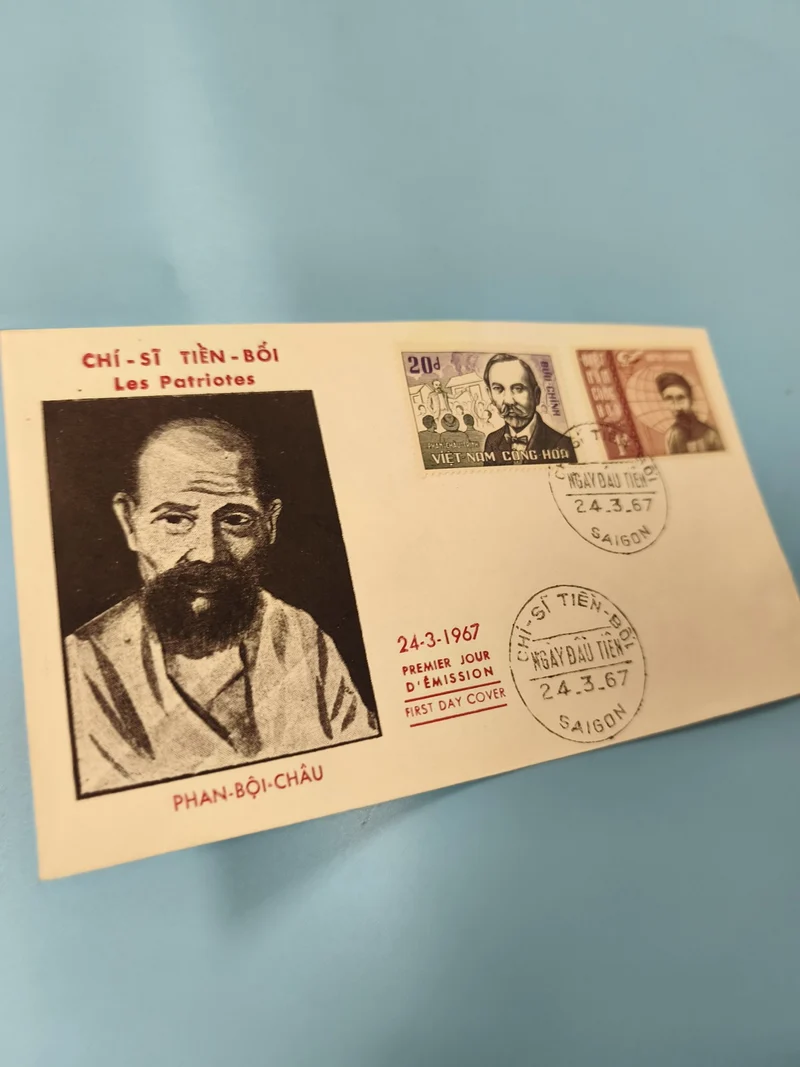Ancienne enveloppe FDC Vietnam 1967 patriotes timbres Phan B?i Châu Saigon