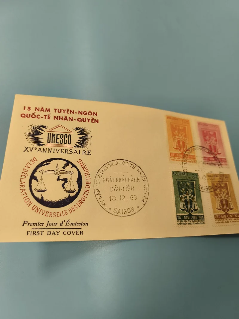 Ancienne enveloppe FDC Vietnam 1963 droits de l?Homme UNESCO timbres colorés