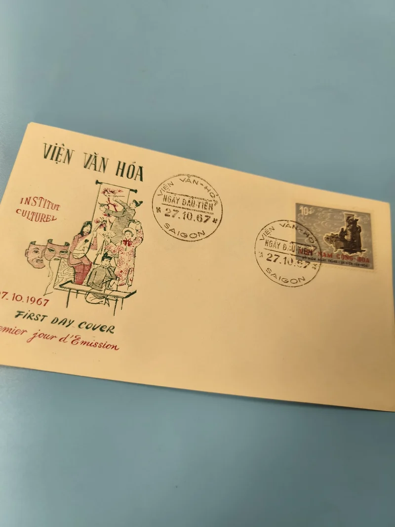 Ancienne enveloppe FDC Vietnam 1967 Institut Culturel, timbre et cachets Saigon