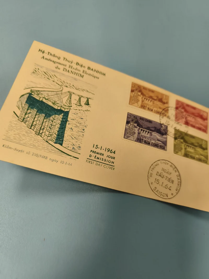 Ancienne enveloppe FDC Vietnam 1964 Aménagement Dinhim timbres colorés