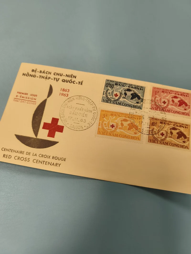 Ancienne enveloppe FDC Vietnam Croix-Rouge 1963, timbres oblitérés collection