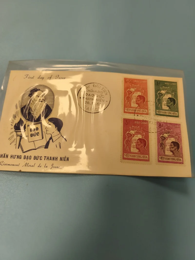 Ancienne enveloppe FDC timbres Vietnam 1961 - illustration morale jeunesse