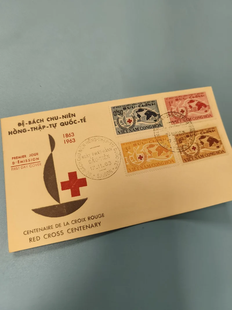 Ancienne enveloppe FDC Vietnam Croix-Rouge 1963, timbres colorés, collection