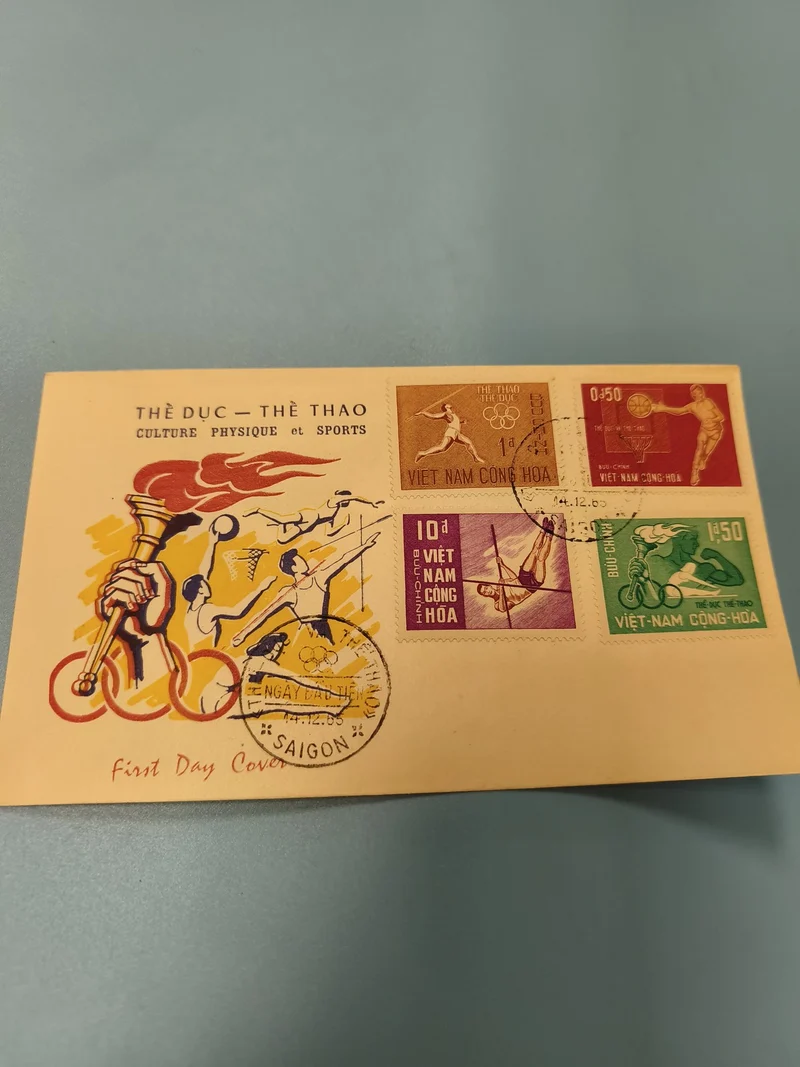 Ancienne enveloppe FDC Vietnam sports 1965 timbres illustrés Saigon