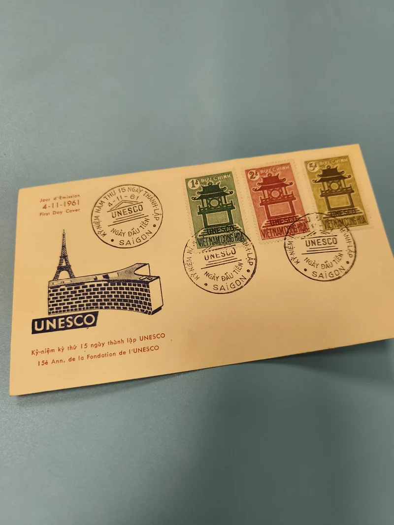 Ancienne enveloppe FDC Vietnam UNESCO 1961 timbres Saigon philatélie vintage