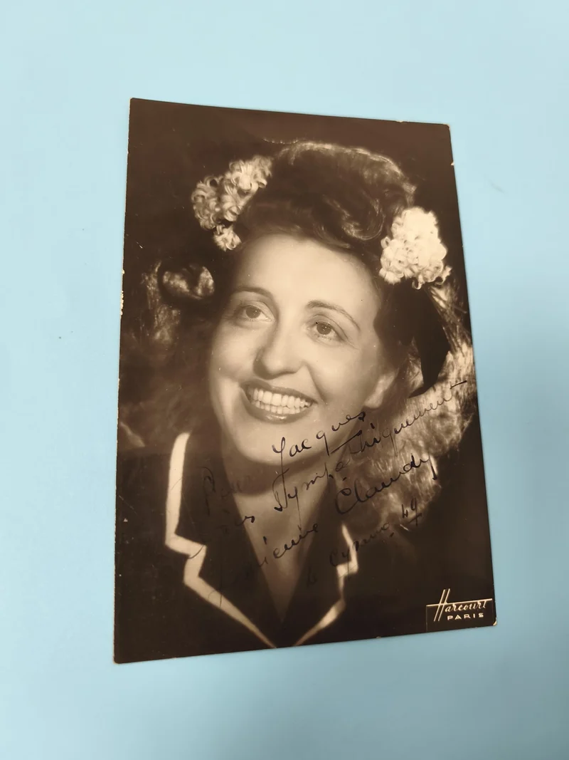 Ancienne photo dédicacée Harcourt Paris portrait femme vintage noir et blanc