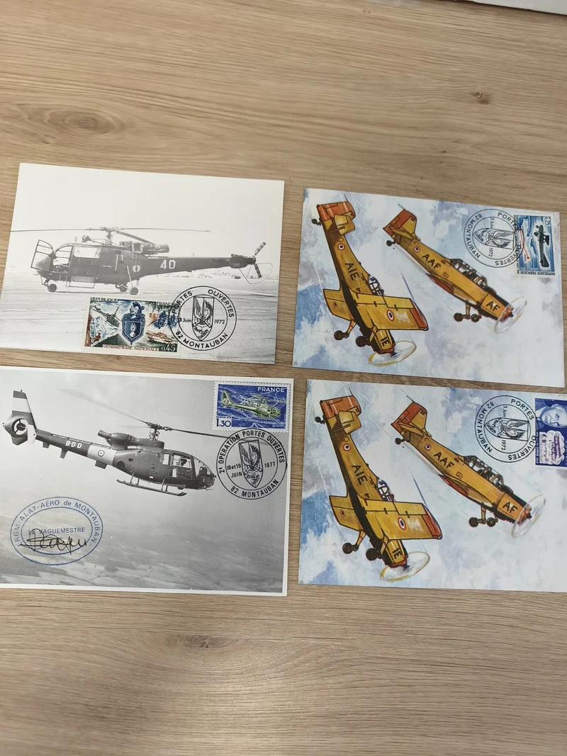 Lot anciennes cartes postales hélicoptères philatélie France timbres aviation