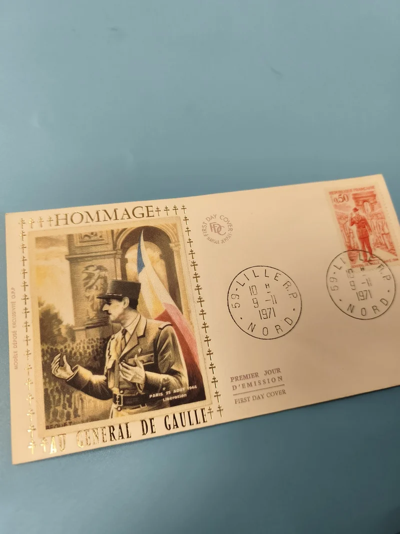 Enveloppe FDC Hommage au Général de Gaulle 1971 avec timbre et cachet Lille