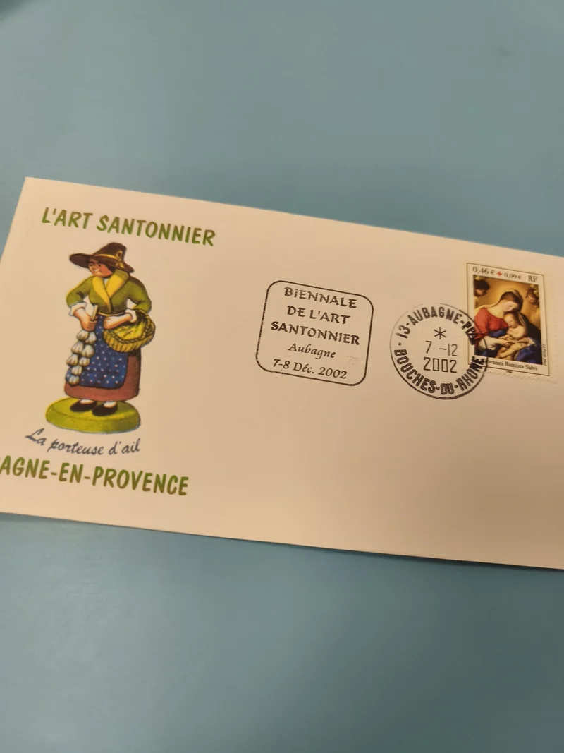 Enveloppe FDC L?Art Santonnier Aubagne 2002 timbre Biennale illustration couleur
