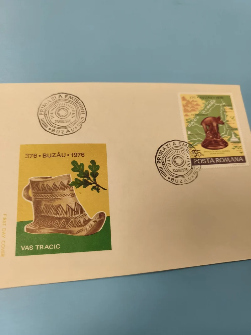 Enveloppe premier jour BUZAU 1976 avec timbre POSTA ROMANA Vas Tracic