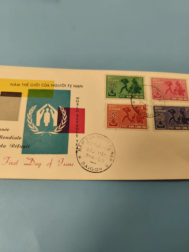 Enveloppe FDC timbres Vietnam réfugiés ONU, oblitérée, multicolore, Saigon