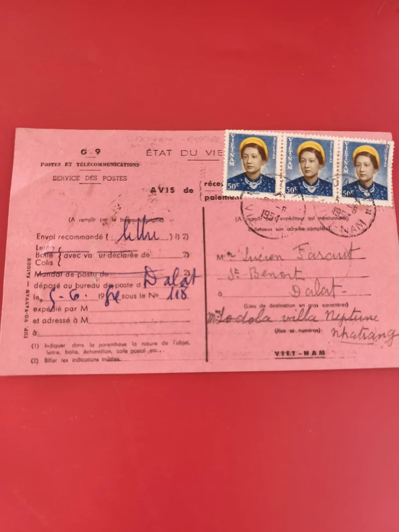 Ancienne enveloppe recommandée Vietnam, timbres 50c, philatélie collection