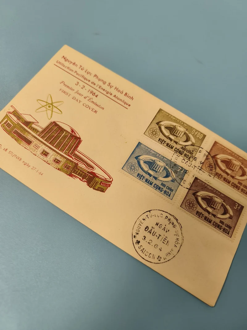 Enveloppe premier jour émission FDC Vietnam 1964, timbres énergie atomique