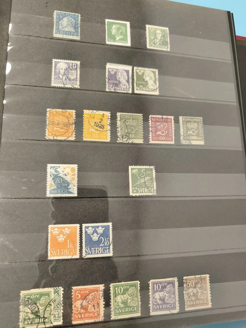 Lot anciens timbres oblitérés Suède, philatélie collection, formats variés coule