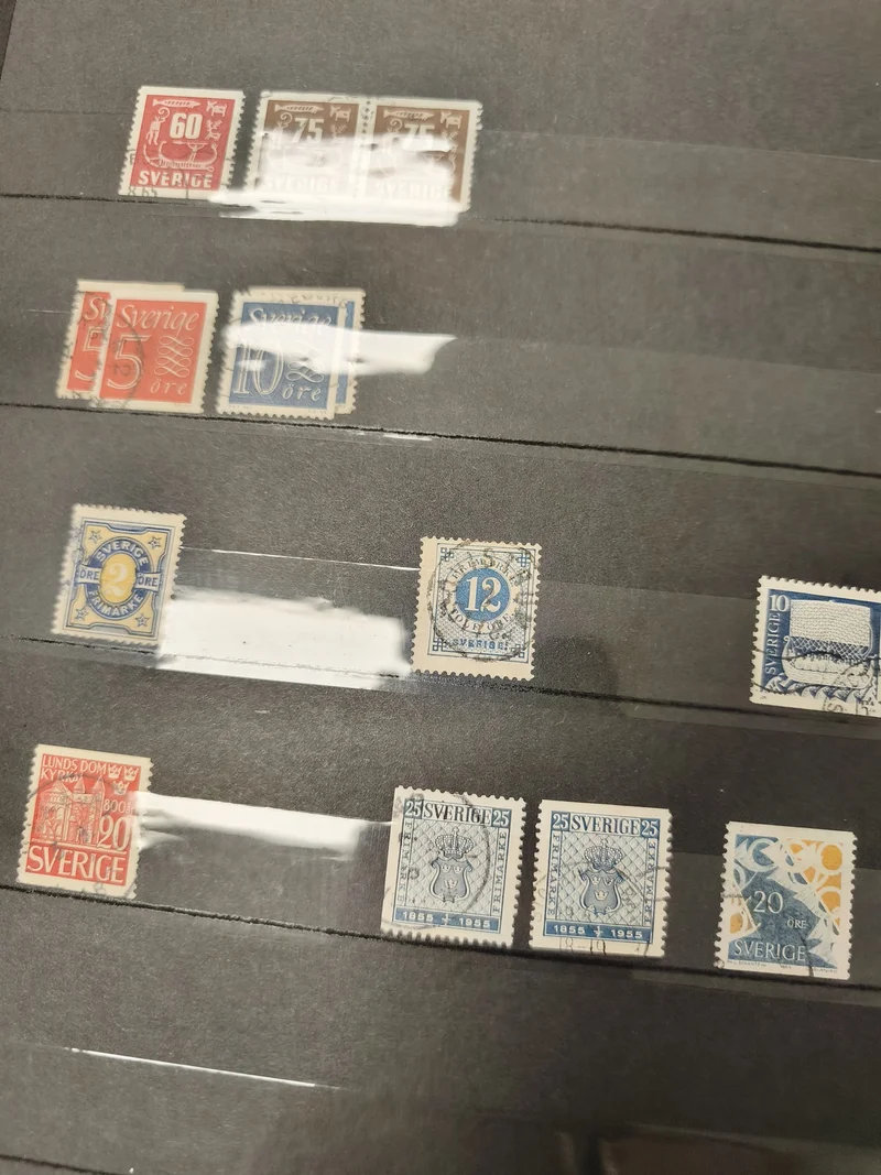 Lot anciens timbres oblitérés Suède collection philatélie, motifs variés vintage