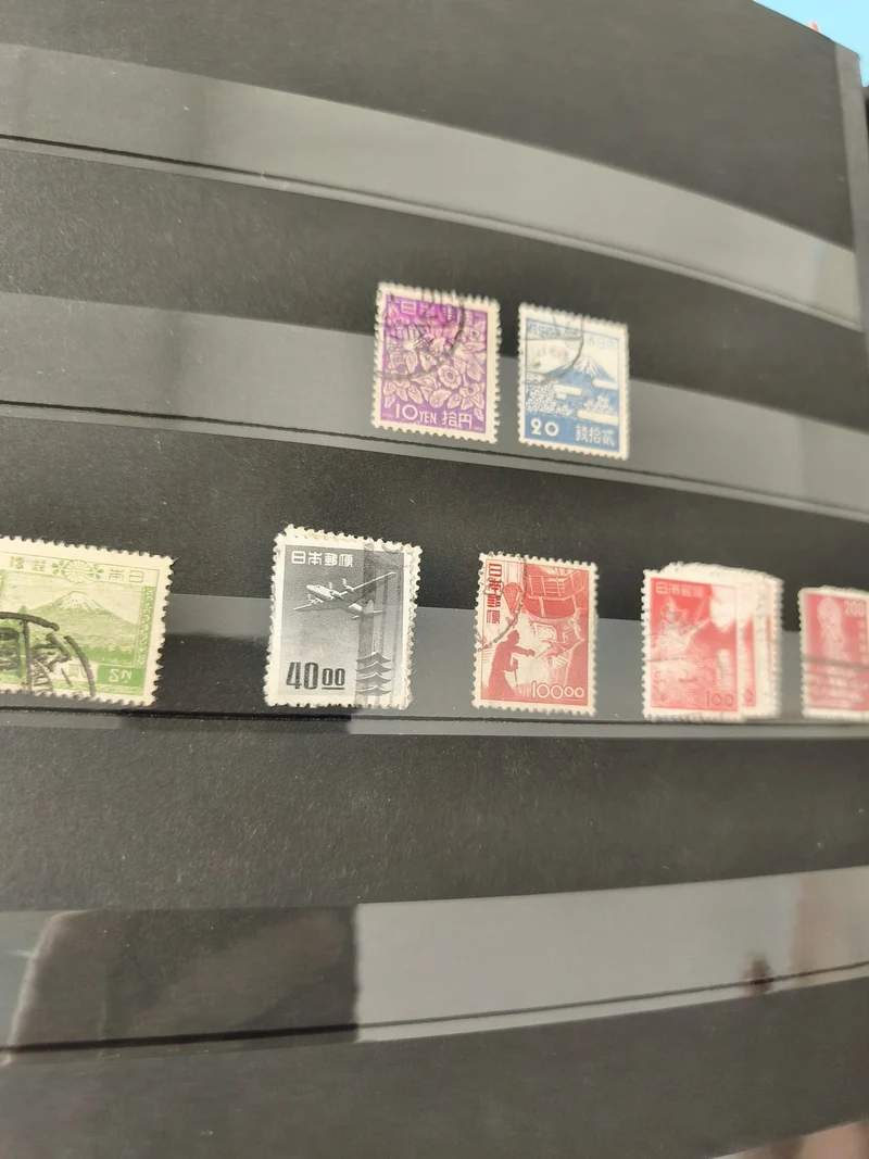 Lot anciens timbres oblitérés Japon, paysages, architecture, collection vintage