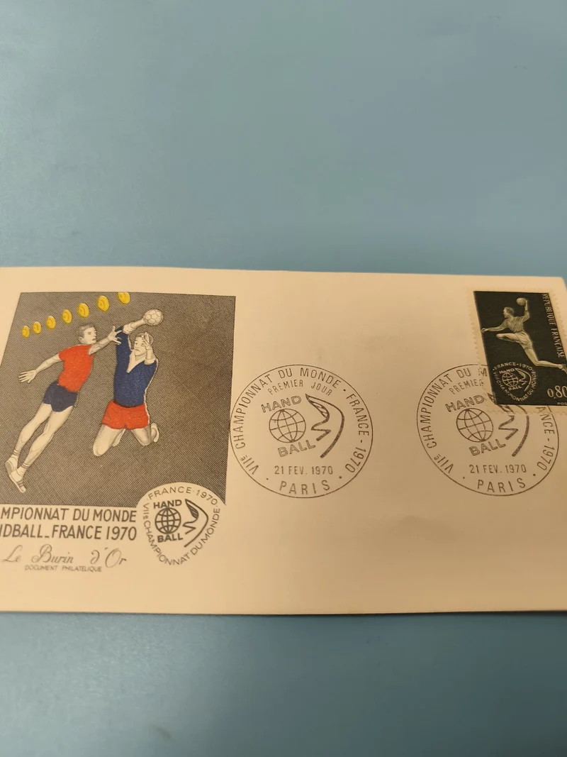 Enveloppe FDC premier jour France 1970 handball timbre 0,80 illustration sport