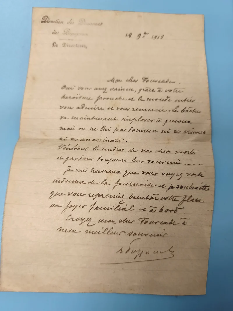 Ancienne enveloppe manuscrite France 1918, lettre Douanes Limoges, écriture anci