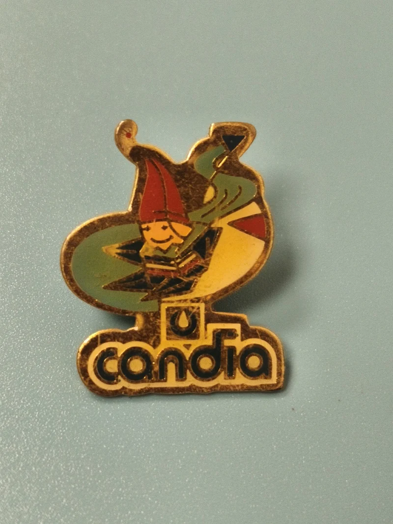 Pin's vintage Candia lutin coloré, collection publicité ancienne