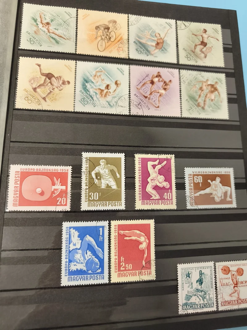 Lot anciens timbres oblitérés Hongrie Magyar sports années 50-60 philatélie