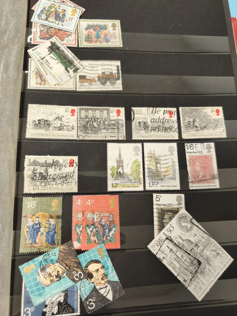 Lot anciens timbres oblitérés Angleterre collection philatélie thématiques varié