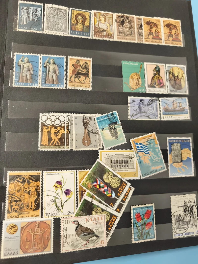 Lot anciens timbres oblitérés Grèce philatélie collection thématique illustrés