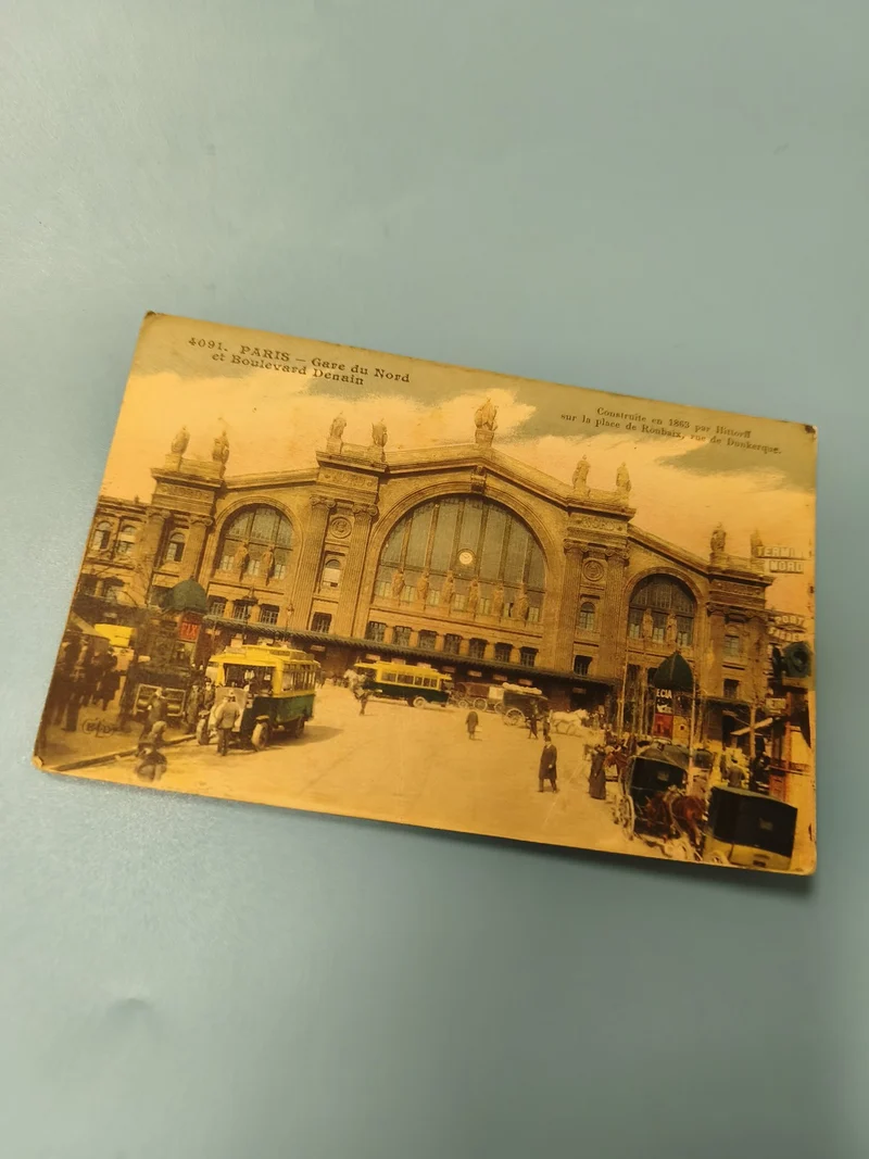 Ancienne carte postale animée Paris Gare du Nord, boulevard Denain vintage