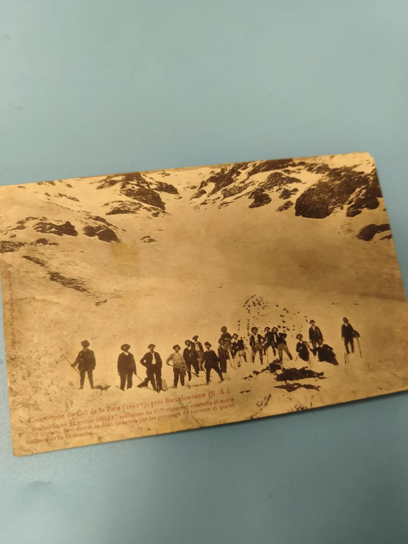 Ancienne carte postale animée catastrophe Col de la Pare avalanche militaire rar