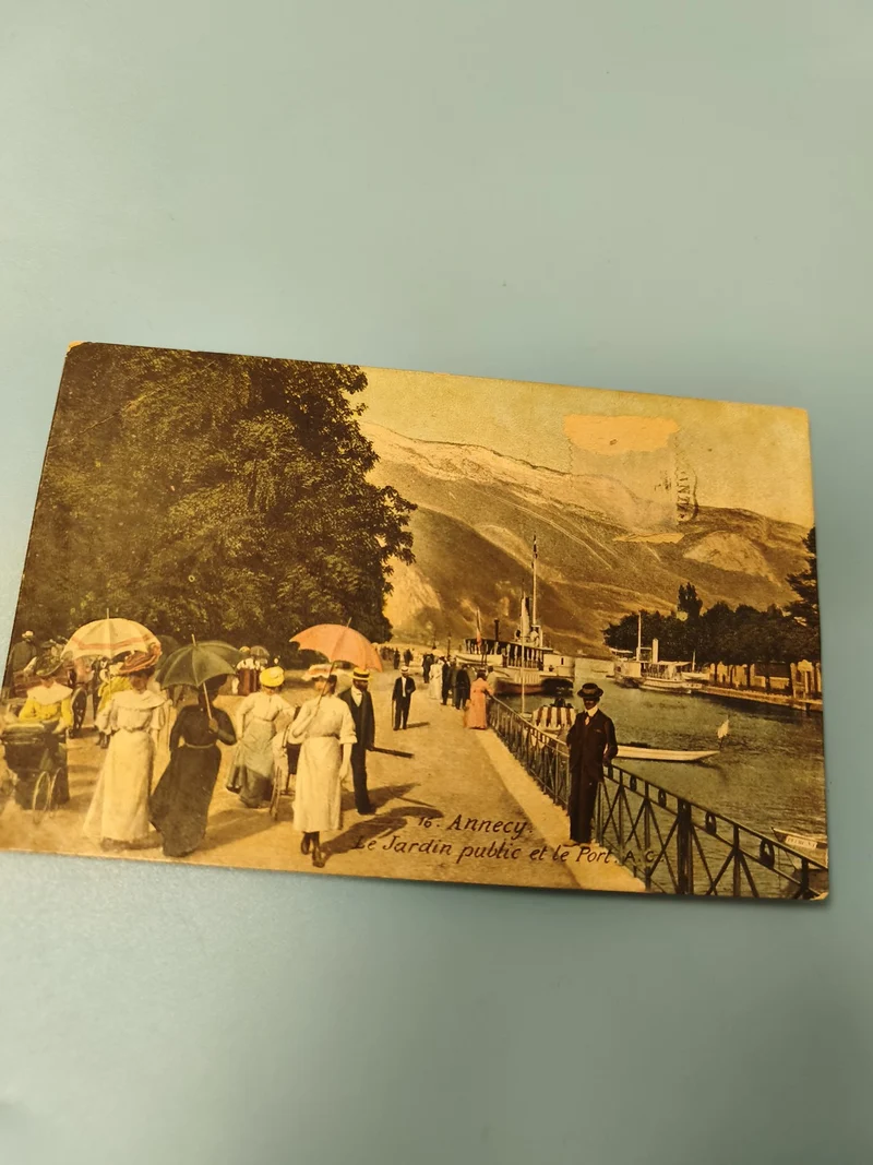 Carte postale ancienne animée Annecy Jardin public Port vintage couleur