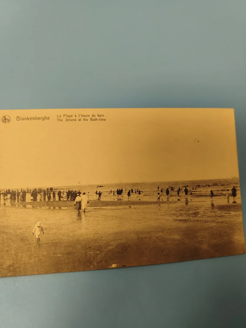Ancienne carte postale animée Blankenberghe plage bain, photo vintage rare