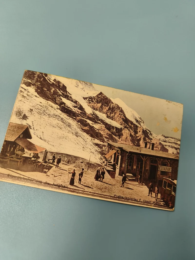 Ancienne carte postale animée montagne village neige, collection vintage (Ref 2)
