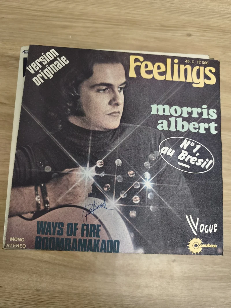 Vinyle 45 tours Morris Albert Feelings Ways of Fire Boombamakaoo pochette signée