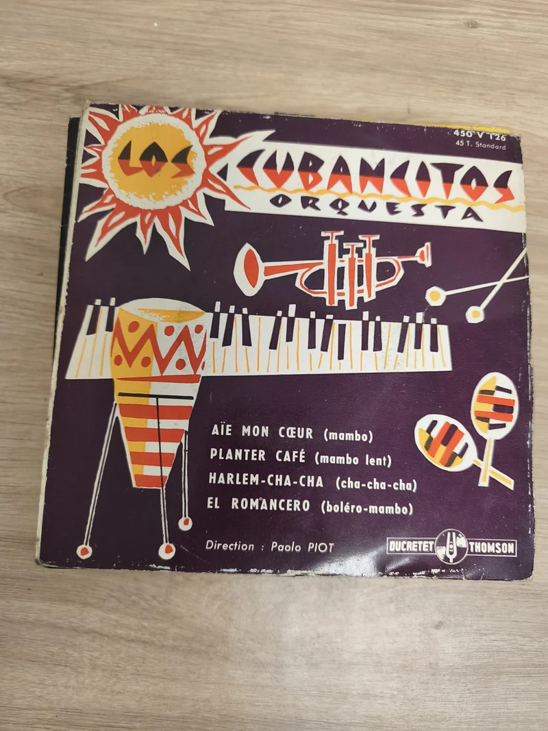 Vinyle 45 tours Los Cubancitos Orquesta pochette illustrée Ducretet Thomson