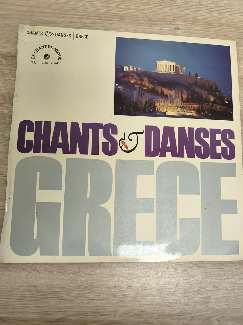 Vinyle 33T Chants et Danses de Grèce Le Chant du Monde pochette photo Acropole