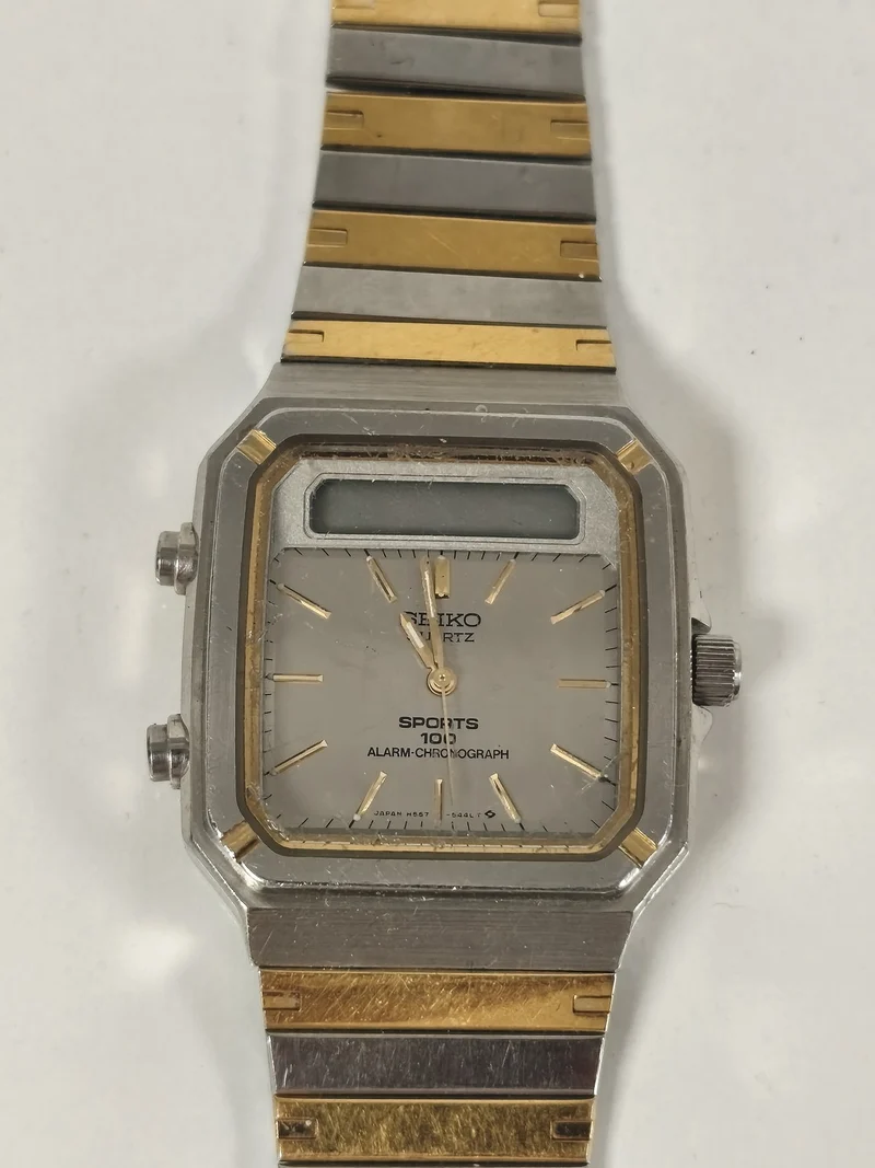 Seiko Ana-Digi Sports 100 montre vintage acier bicolore quartz alarme