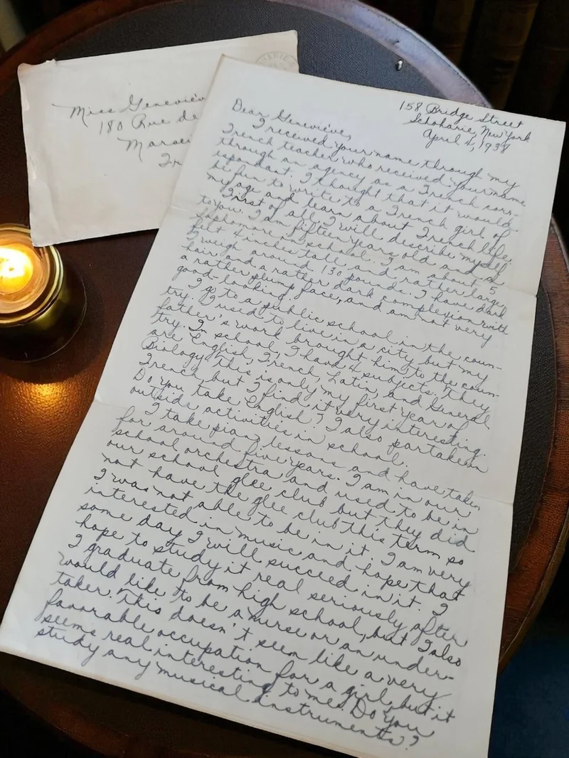 Lettre manuscrite ancienne 1938 à Geneviève + enveloppe vintage papier pré-WW2