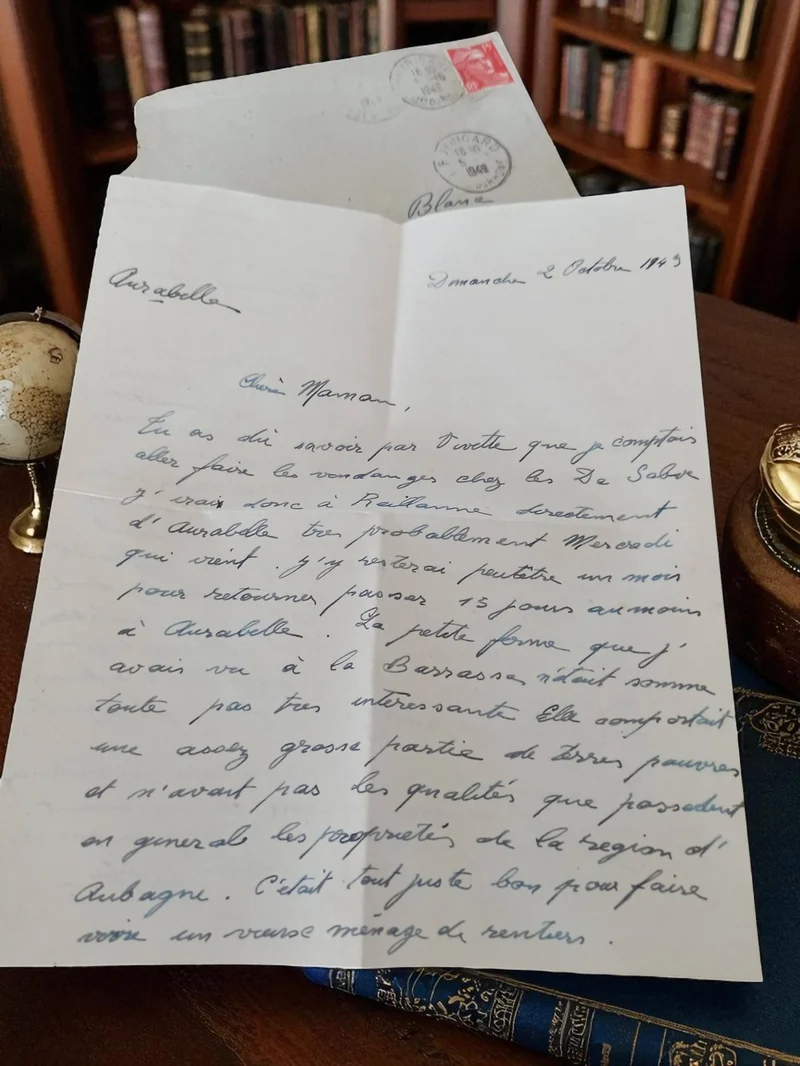 Lettre manuscrite ancienne 1949 vintage, correspondance à sa mère, France
