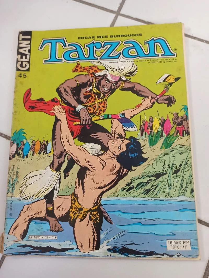 Bande dessinée vintage Tarzan Géant n°45, couverture couleur, ancien trimestriel