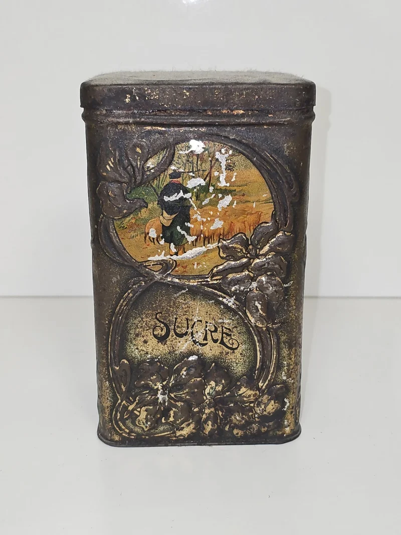 Boîte publicitaire vintage sucre Ancienne, ancienne boîte métal déco rétro colle